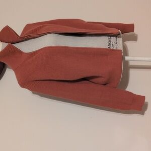 Women's Uniqlo Rust Orange Ribbed Zip-Up Sweater Large